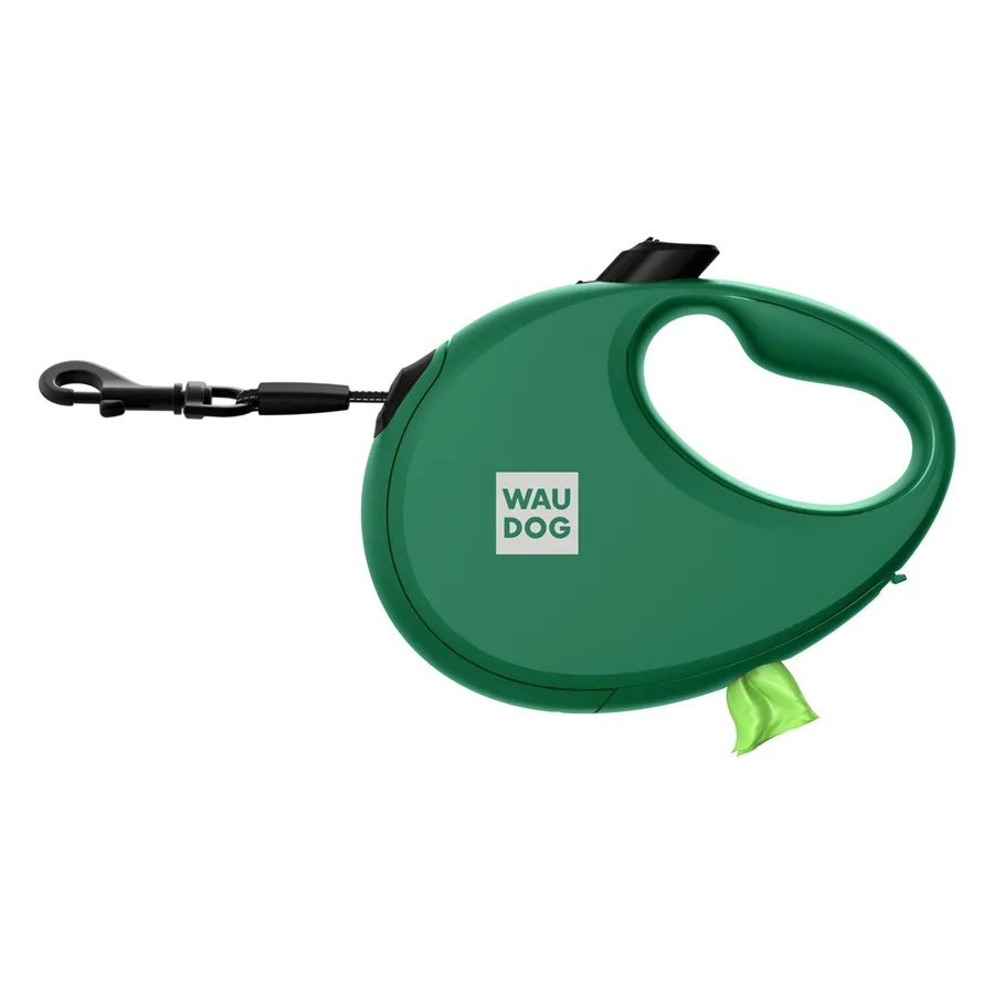Повідець-рулетка WAUDOG R-leash L 500 см пластик зелений з контейнером для пакетів