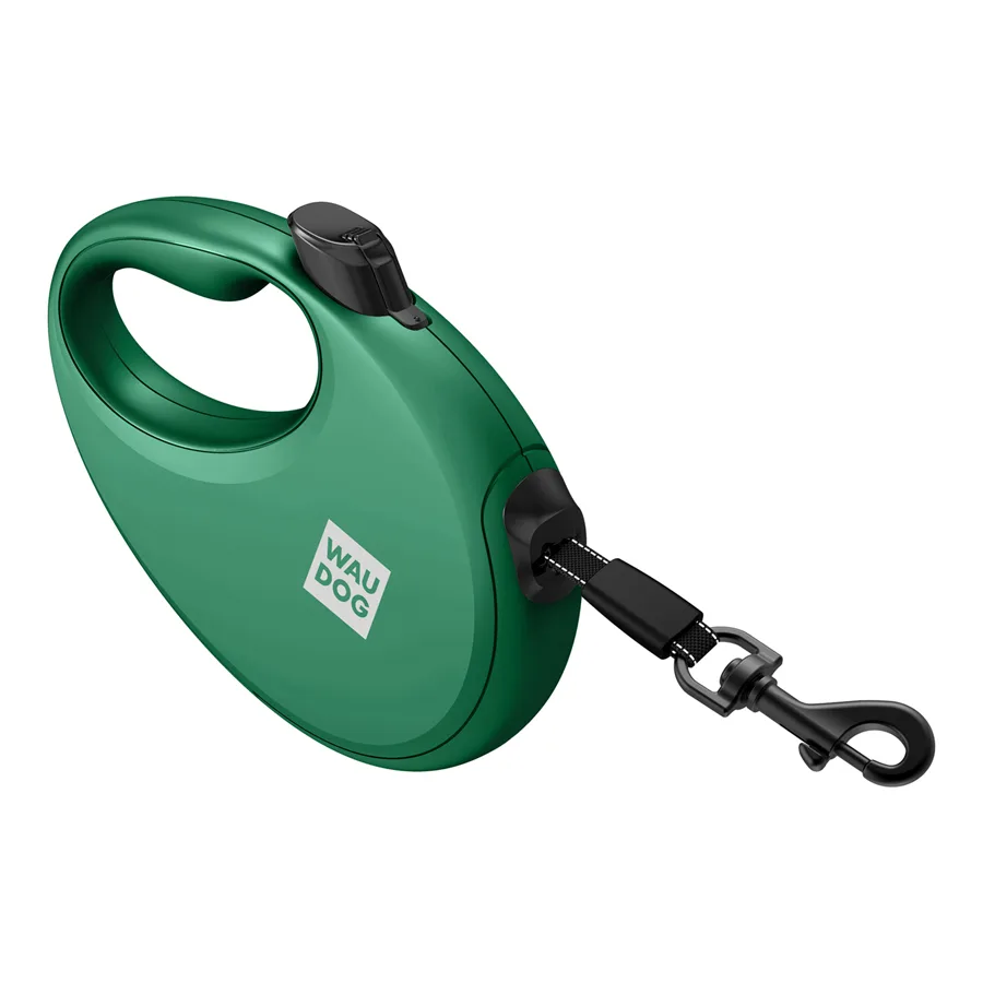 Повідець-рулетка WAUDOG R-leash L 500 см пластик зелений з контейнером для пакетів