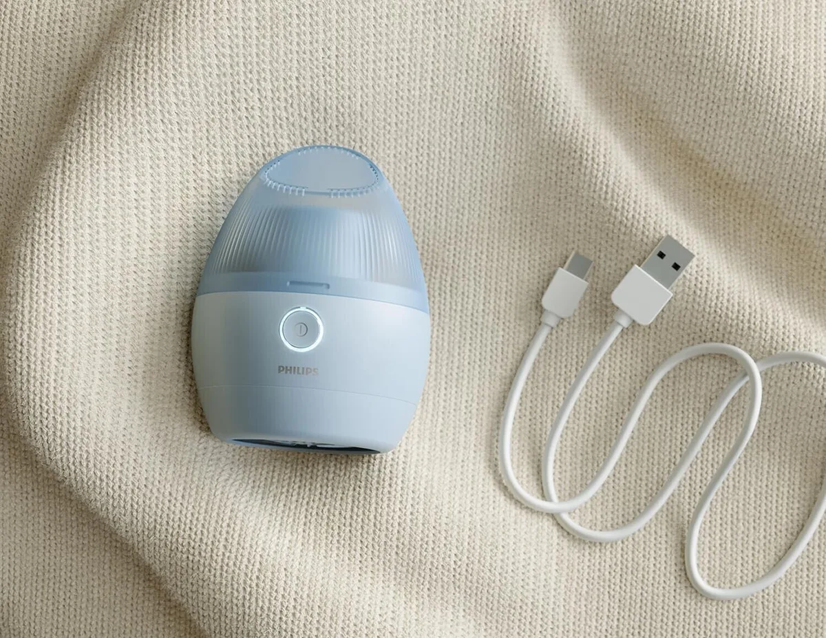 Машинка для удаления катышек Philips с большой площадью лезвий, 90 минут автономной работы на одном заряде, USB-зарядка, голубого цвета