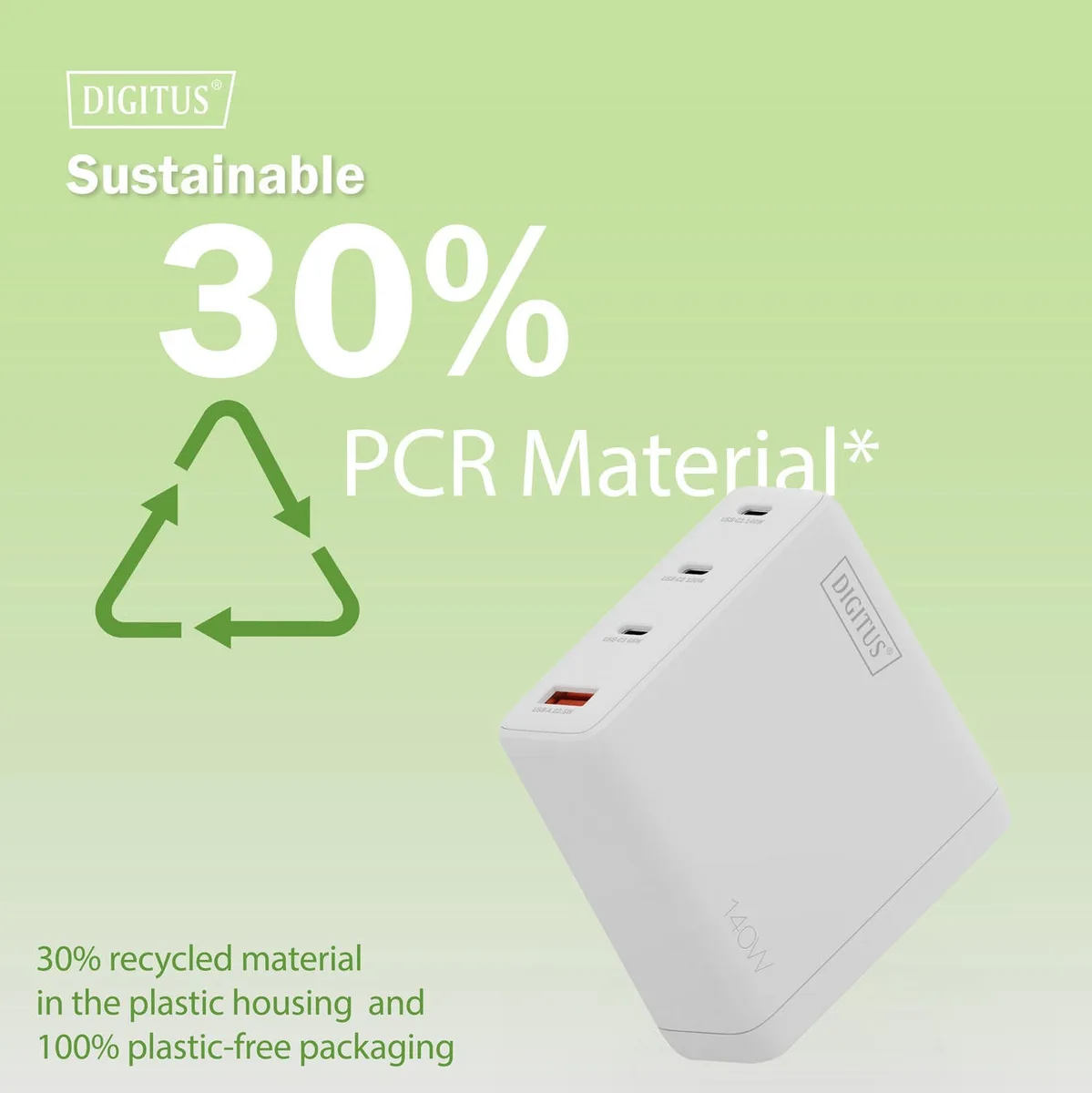 Зарядний пристрій DIGITUS GaN 3хUSB-C, 1хUSB-A, 140W