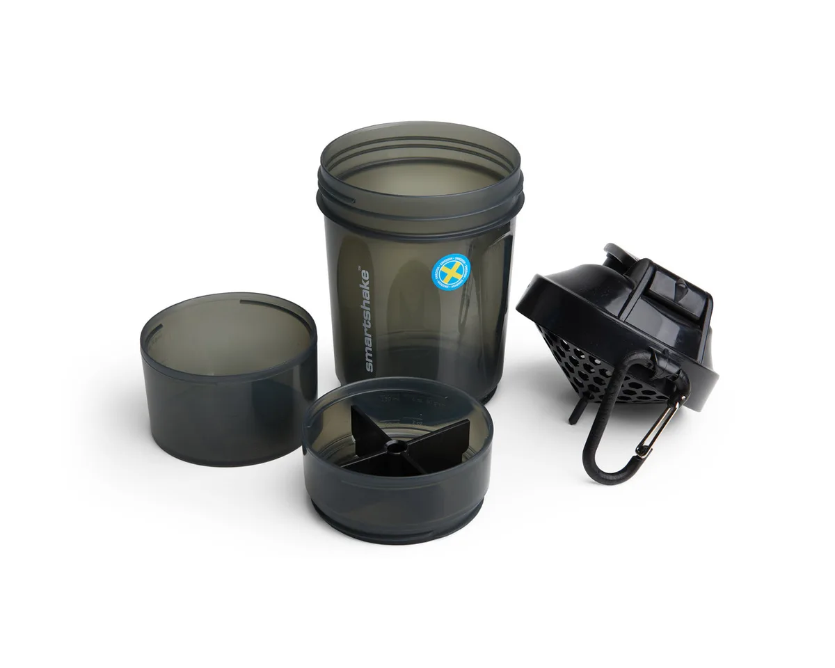 Шейкер спортивний SmartShake пластик 600 мл чорний 3 відсіки