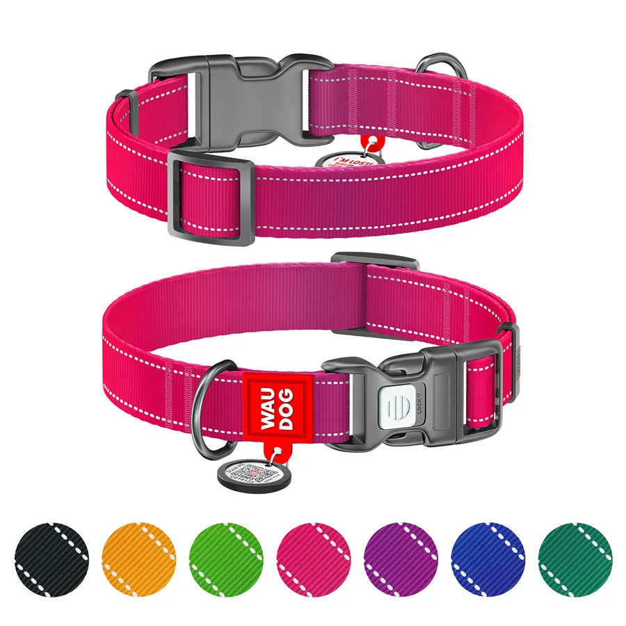 Нашийник WAUDOG Nylon Mono світловідбивний нейлоновий 20 мм 28-40 см рожевий