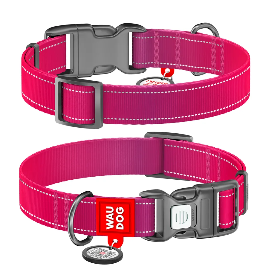 Нашийник WAUDOG Nylon Mono світловідбивний нейлоновий 20 мм 28-40 см рожевий