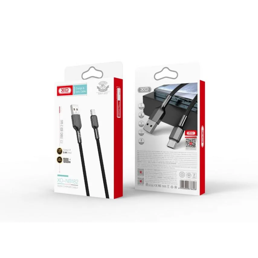 Кабель USB XO Type-C 1м тканинний чорний Quick Charge 2.4A