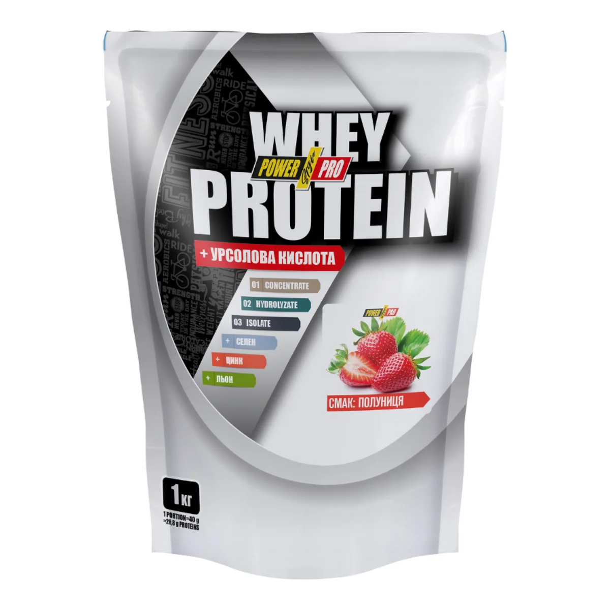 Протеїновий коктейль Power Pro Whey Protein 1000 г зі смаком полуниці з кремом