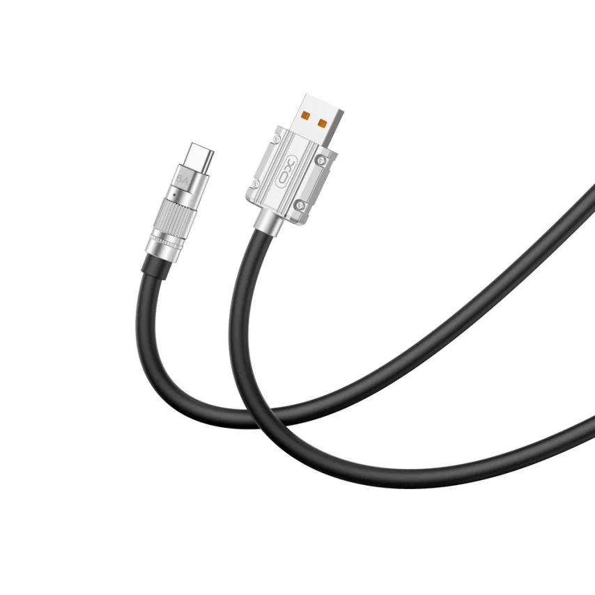 Кабель USB Type-C 6A 1,2 м чорний XO силікон метал
