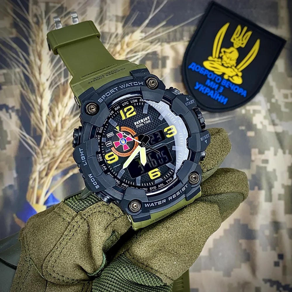Наручні годинники Patriot полімер 56х56 мм чорні з болотним ремінцем
