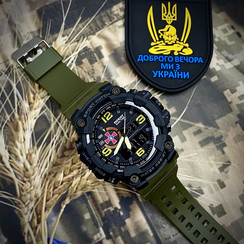 Наручні годинники Patriot полімер 56х56 мм чорні з болотним ремінцем