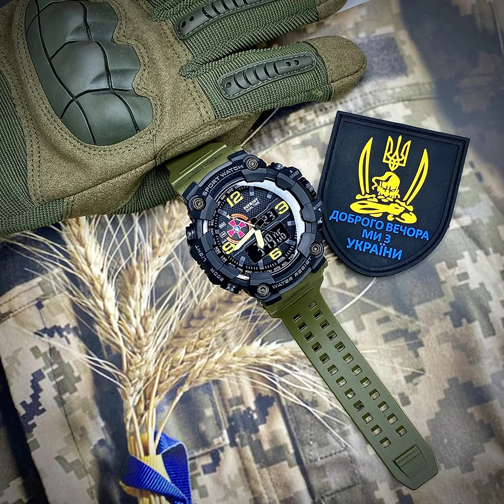 Наручні годинники Patriot полімер 56х56 мм чорні з болотним ремінцем