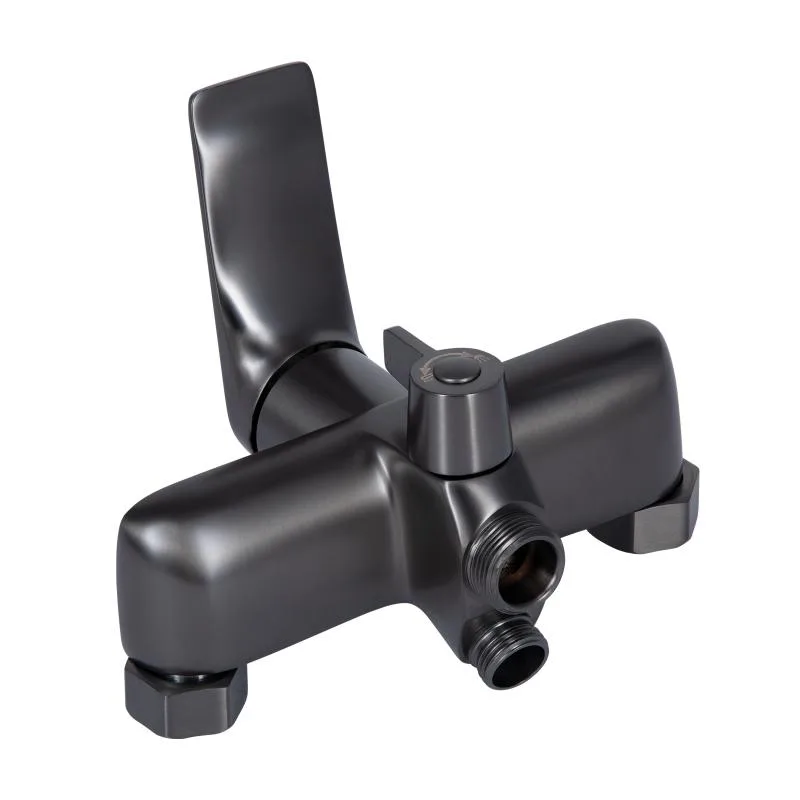 Змішувач для ванни Qtap Vlasta New довгий поворотний вилив 338 мм латунь Gunmetal Black