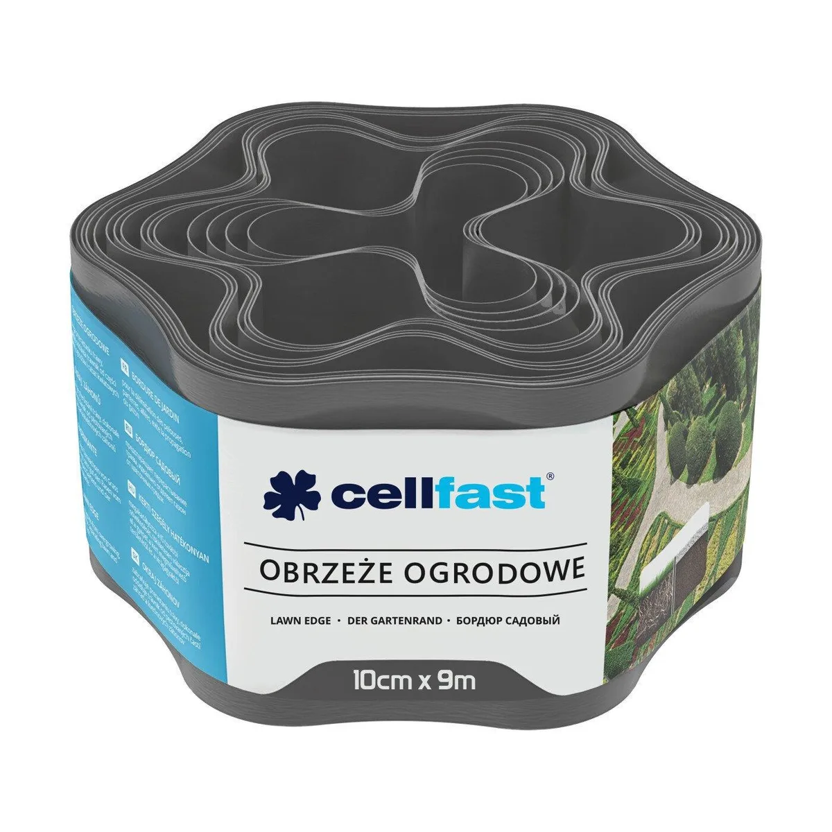 Газонна стрічка Cellfast, хвиляста бордюрна, 10 см х 9 м, графітового кольору.