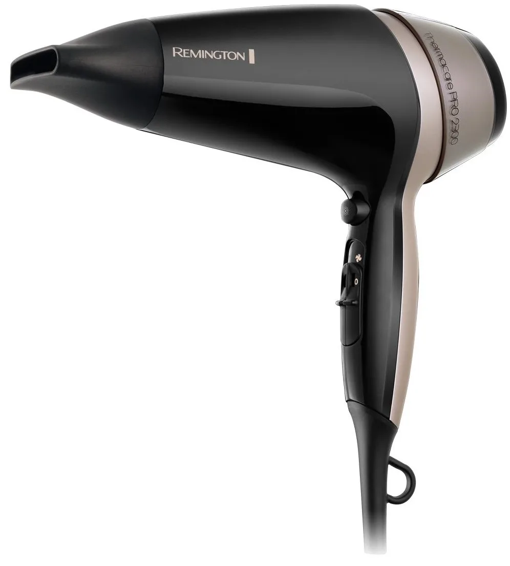 Фен Remington Thermacare Pro, мощностью 2100 Вт, с 3 режимами работы, диффузором, турмалиновой ионизацией и холодным обдувом, черно-коричневого цвета