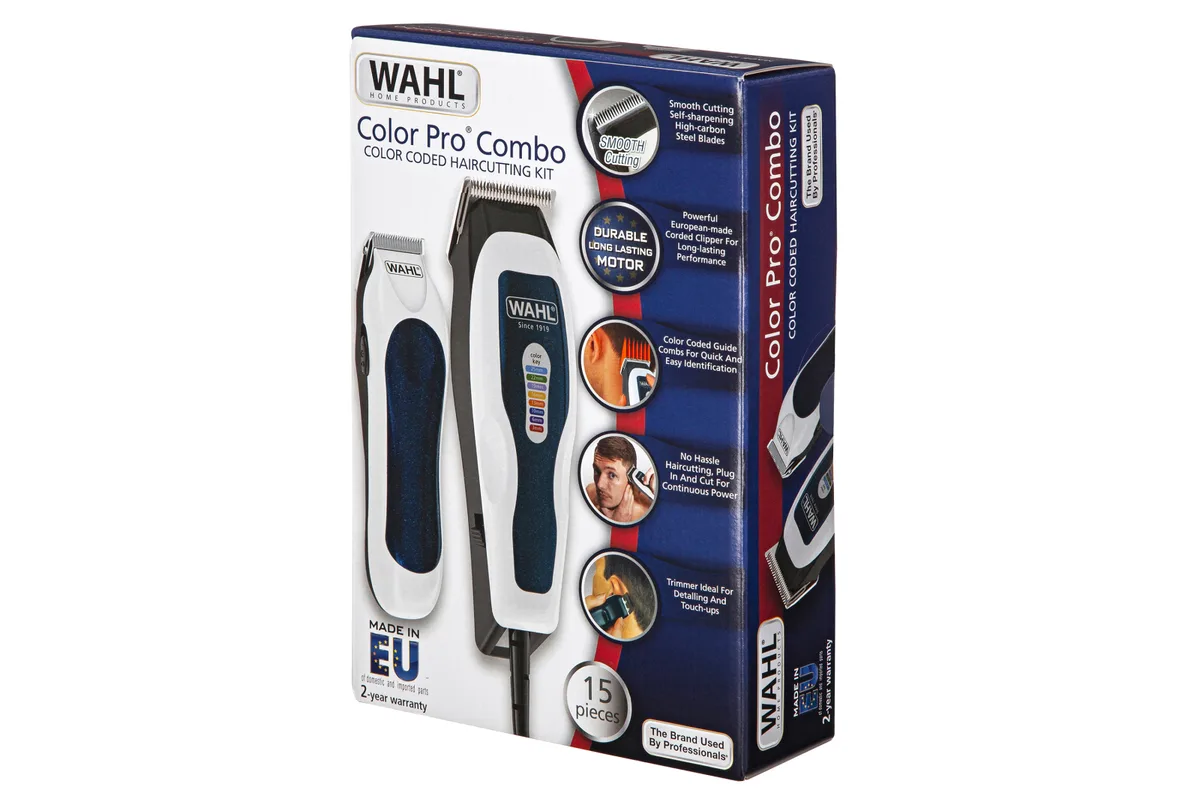 Машинка для стрижки WAHL ColorPro Combo с вибрационным мотором, 8 насадками, кейсом и мини-триммером в комплекте.