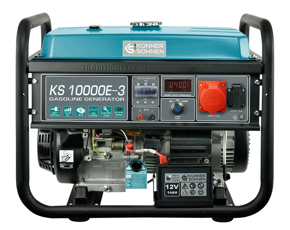 Бензиновий генератор KonnerSohnen KS 10000E-3, 400В, 7.5кВт, трифазний, з електричним стартером, вага 88кг.