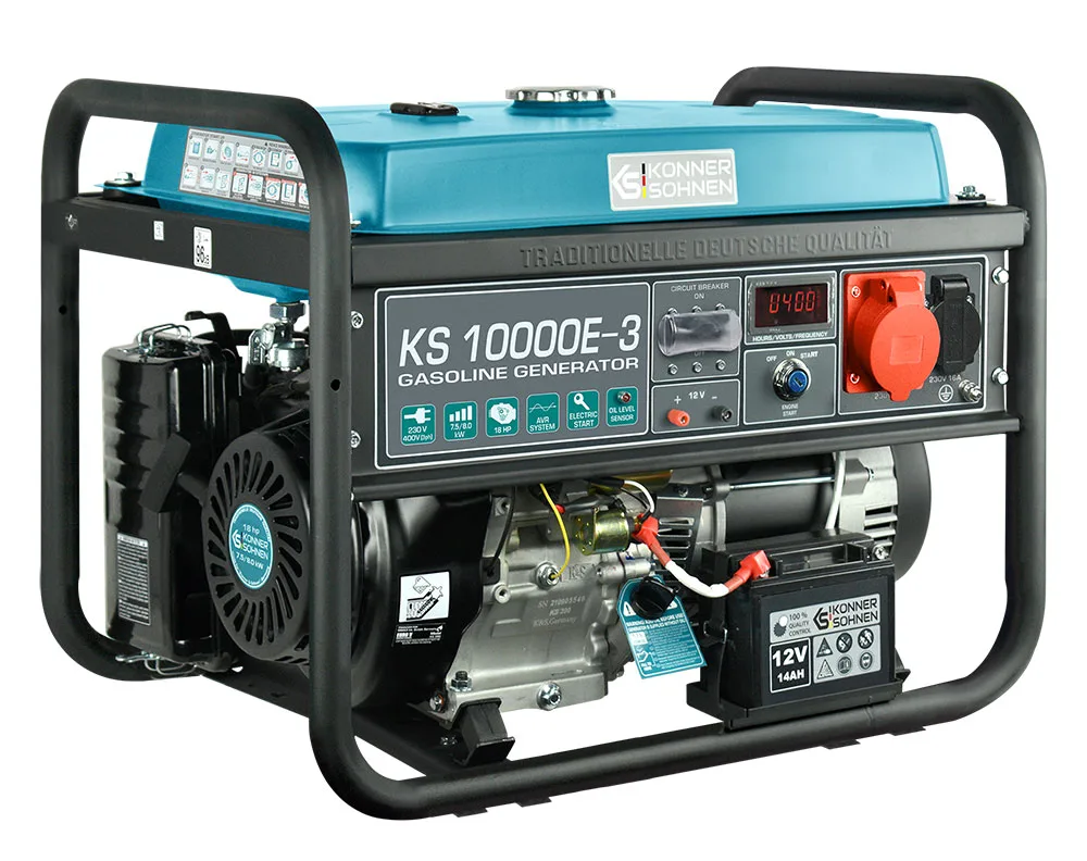 Бензиновий генератор KonnerSohnen KS 10000E-3, 400В, 7.5кВт, трифазний, з електричним стартером, вага 88кг.