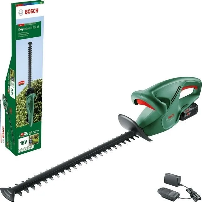 Аккумуляторный кусторез Bosch EasyHedgeCut 18-45, 18В, с лезвием 45 см, шаг реза 15 мм, вес 302 кг (без аккумулятора и зарядного устройства)
