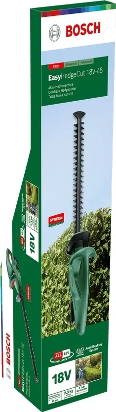 Аккумуляторный кусторез Bosch EasyHedgeCut 18-45, 18В, с лезвием 45 см, шаг реза 15 мм, вес 302 кг (без аккумулятора и зарядного устройства)