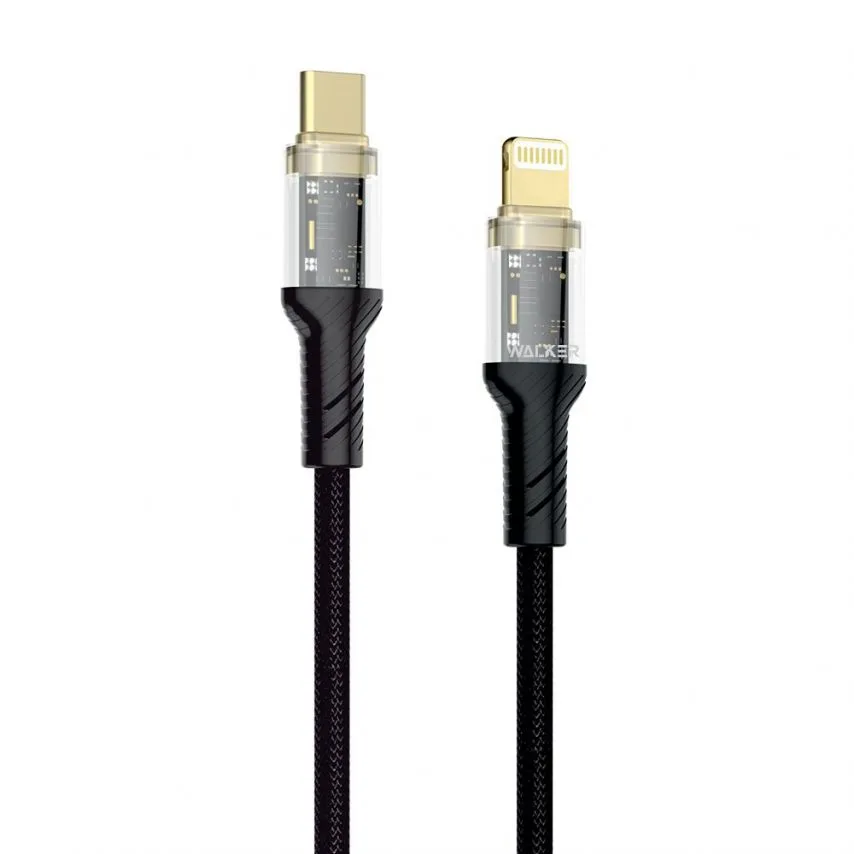 Кабель USB WALKER тканинний 1м Type-C to Lightning чорний