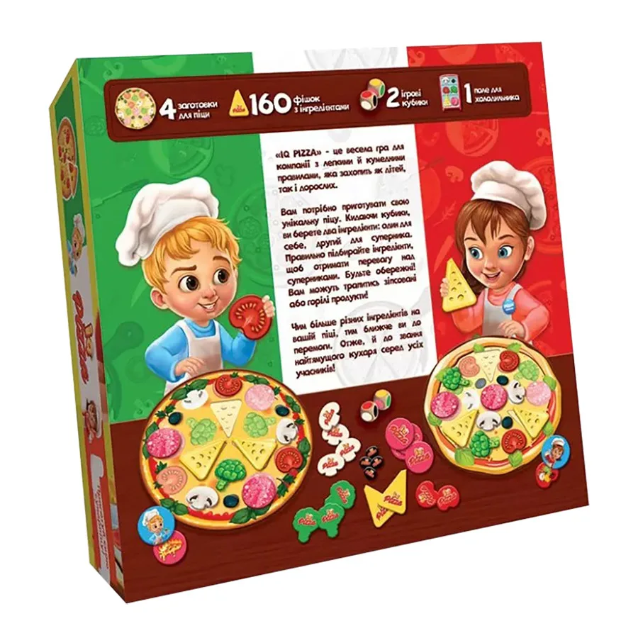 Настільна гра IQ Pizza для дітей та дорослих 2-6 гравців картонна 30х30 см багатоколірна