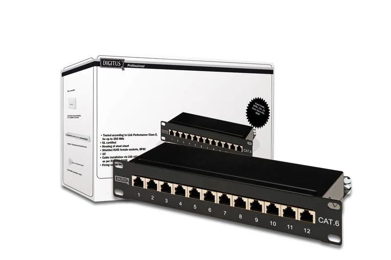 Патч-панель DIGITUS CAT 6 STP, 10", 1U, 12 портів, зібрана