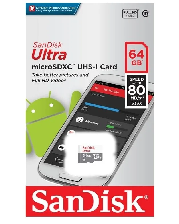 Карта пам'яті SanDisk microSD 64GB Class 10 Ultra 100MB/s