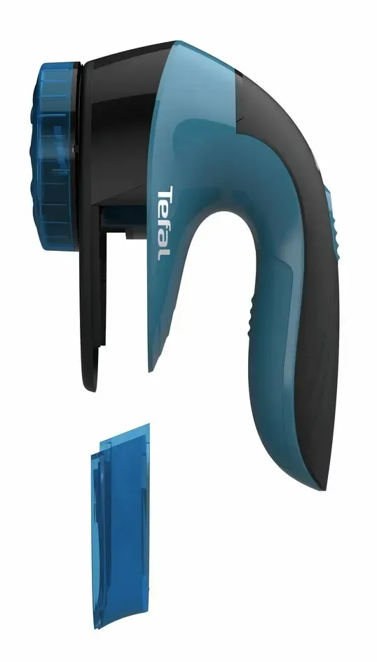 Прилад для усунення катишків Tefal, з широкими лезами, 2 батарейки АА у комплекті, синього кольору.