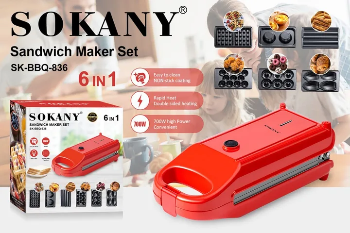 Мультипекар Sokany метал 29х11х8,5 см червоний 700 Вт антипригарне покриття
