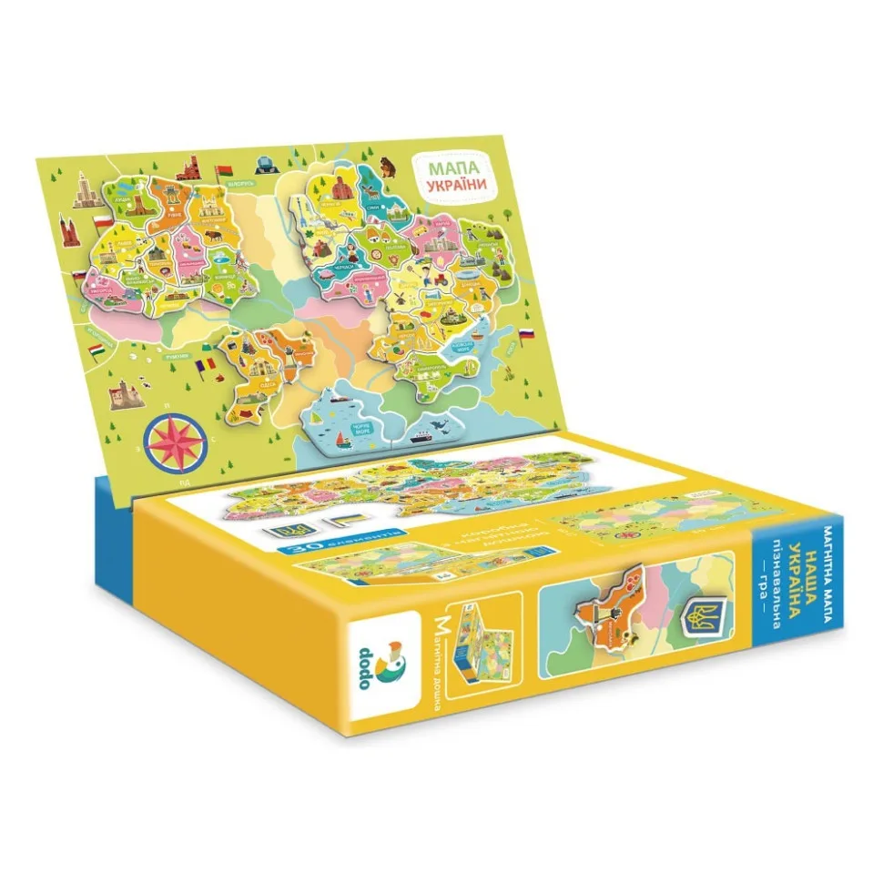 Магнітна карта України DoDo Toys дерево 30 магнітних елементів кольорова