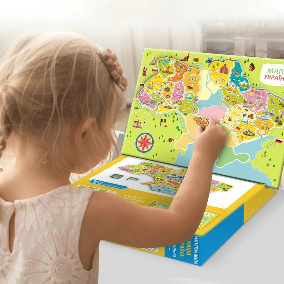 Магнітна карта України DoDo Toys дерево 30 магнітних елементів кольорова