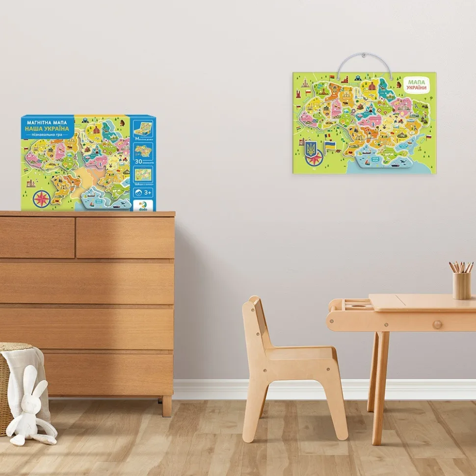 Магнітна карта України DoDo Toys дерево 30 магнітних елементів кольорова