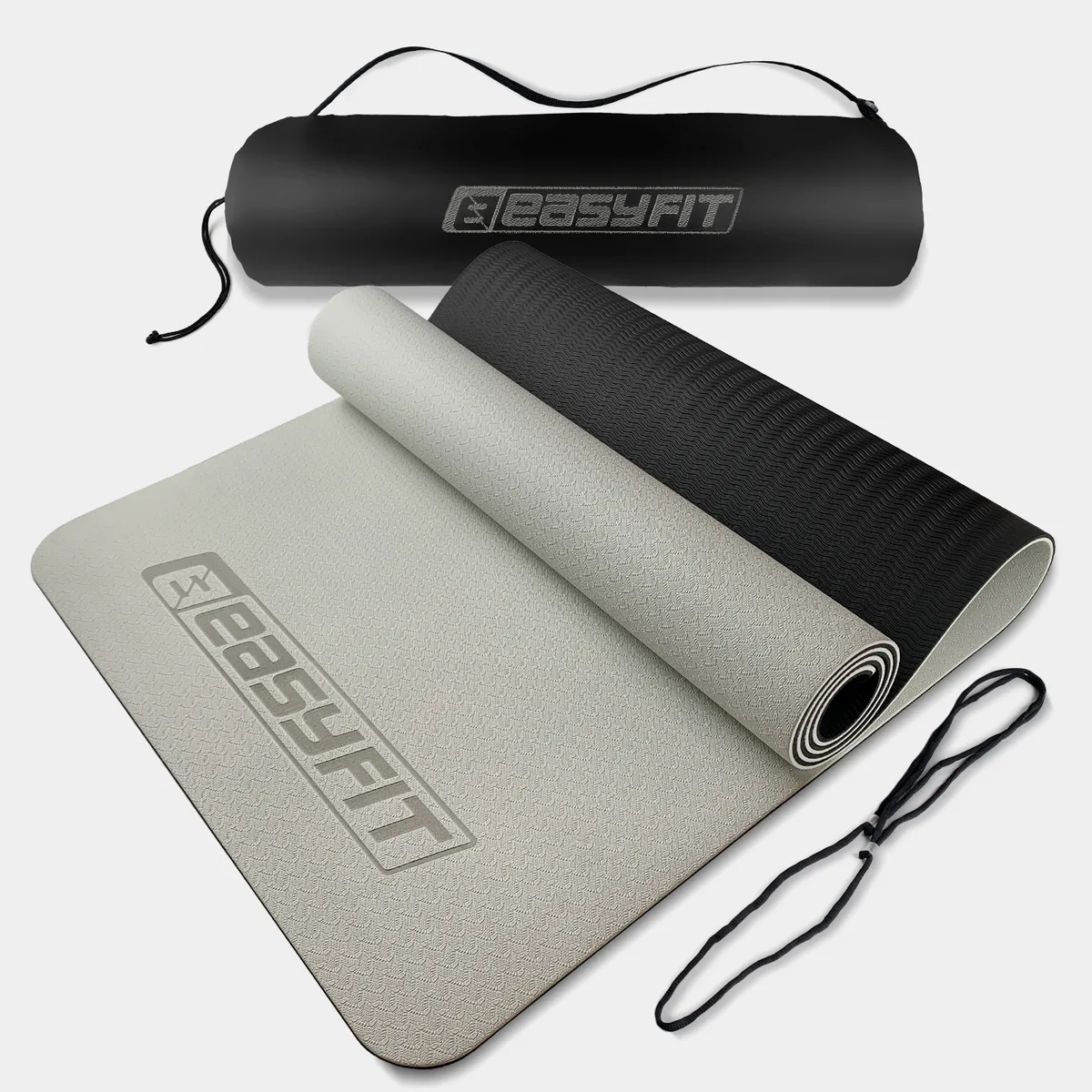 Коврик для йоги та фітнесу EasyFit TPE 183х61 см 6 мм Сірий Чорний