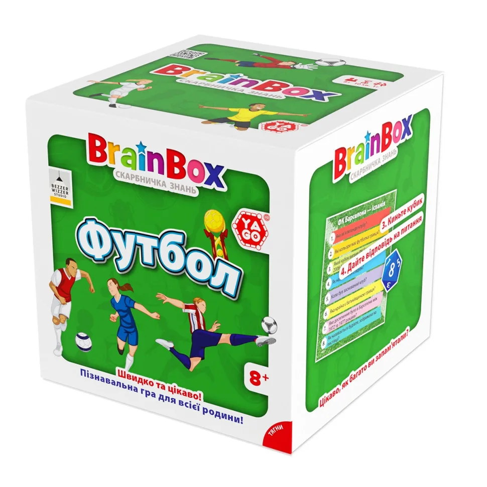 Карткова гра BrainBox Футбол 55 карток 1 гральний кубик для дітей від 8 років