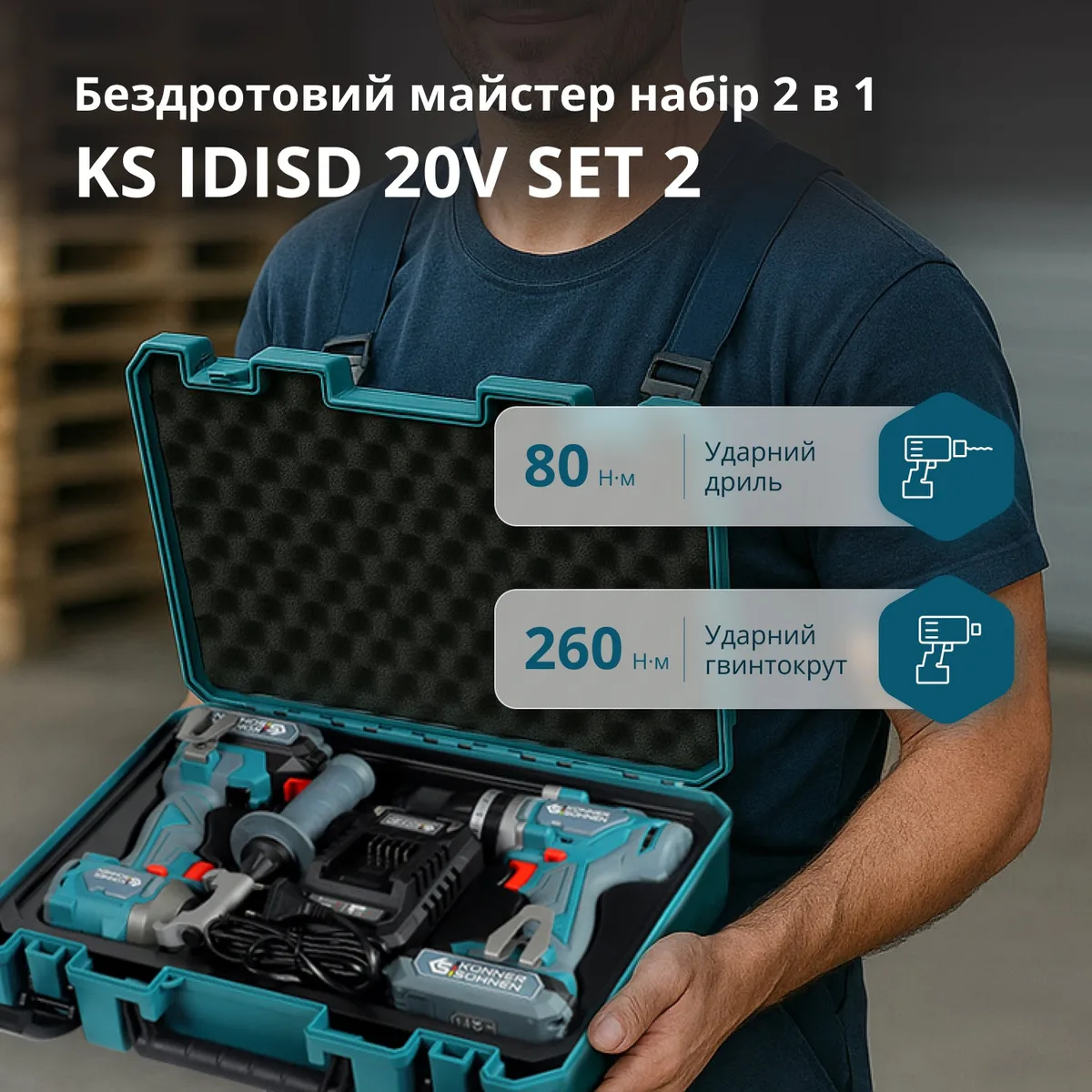 Набір акумуляторних інструментів Konner  Sohnen 20В ударний дриль гвинтоверт для домашніх робіт електроінструменти
