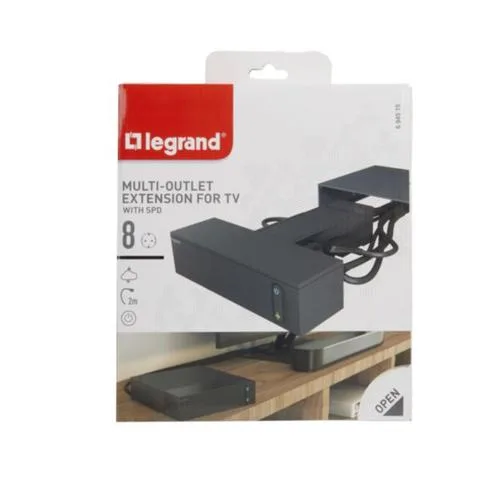 Сетевой удлинитель Legrand угловой ТВ, 2м, 4xТипF, 16A, фильтр, черный
