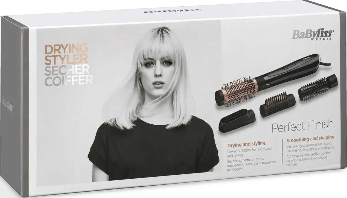Фен-щетка Babyliss Идеальное Завершение, 1000Вт, 2 скорости, ионизация, холодный обдув, керамическое покрытие, черный цвет