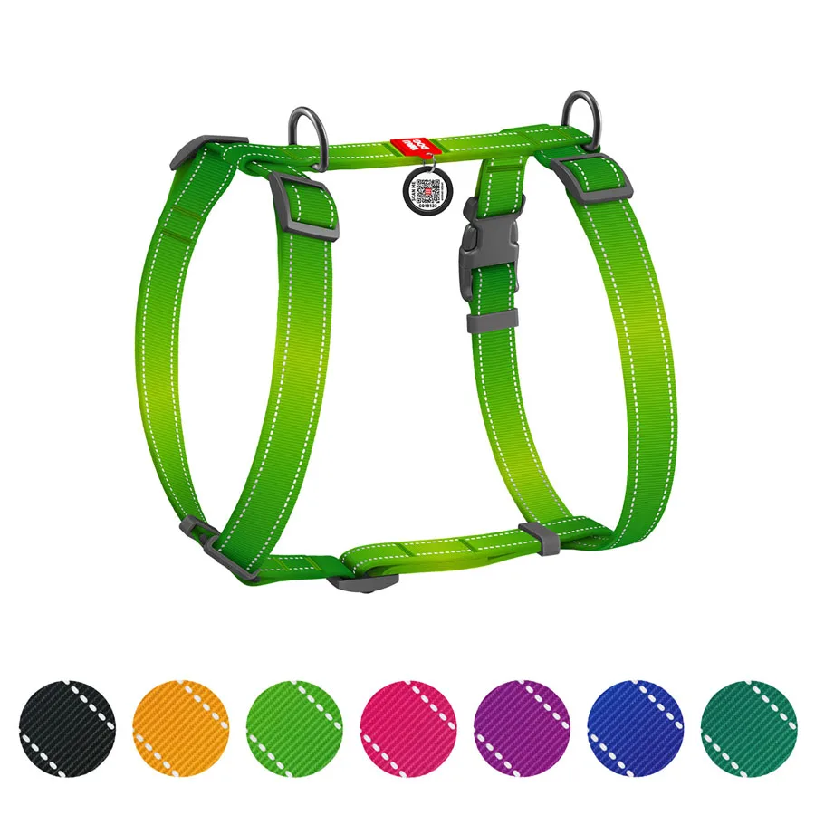 Шлея анатомічна WAUDOG Nylon Mono H-подібна світловідбивна 25 мм L 50-90 см салатова