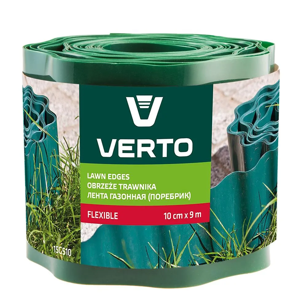 Газонна стрічка Verto, хвилястий бордюр, 10 см х 9 м, зелений колір.