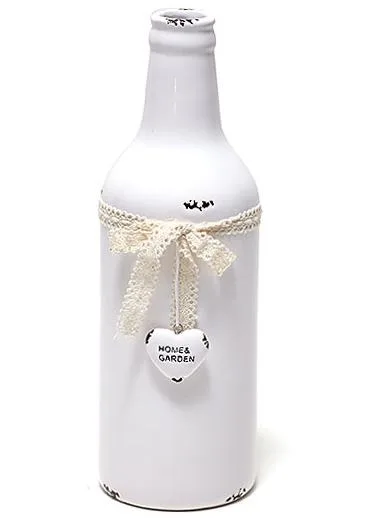 Керамічна ваза Bona 8,7 см х 26 см Біла Shabby Chic з декором серця
