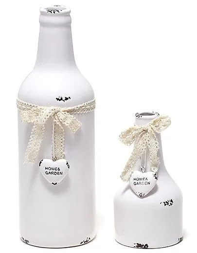 Керамічна ваза Bona 8,7 см х 26 см Біла Shabby Chic з декором серця