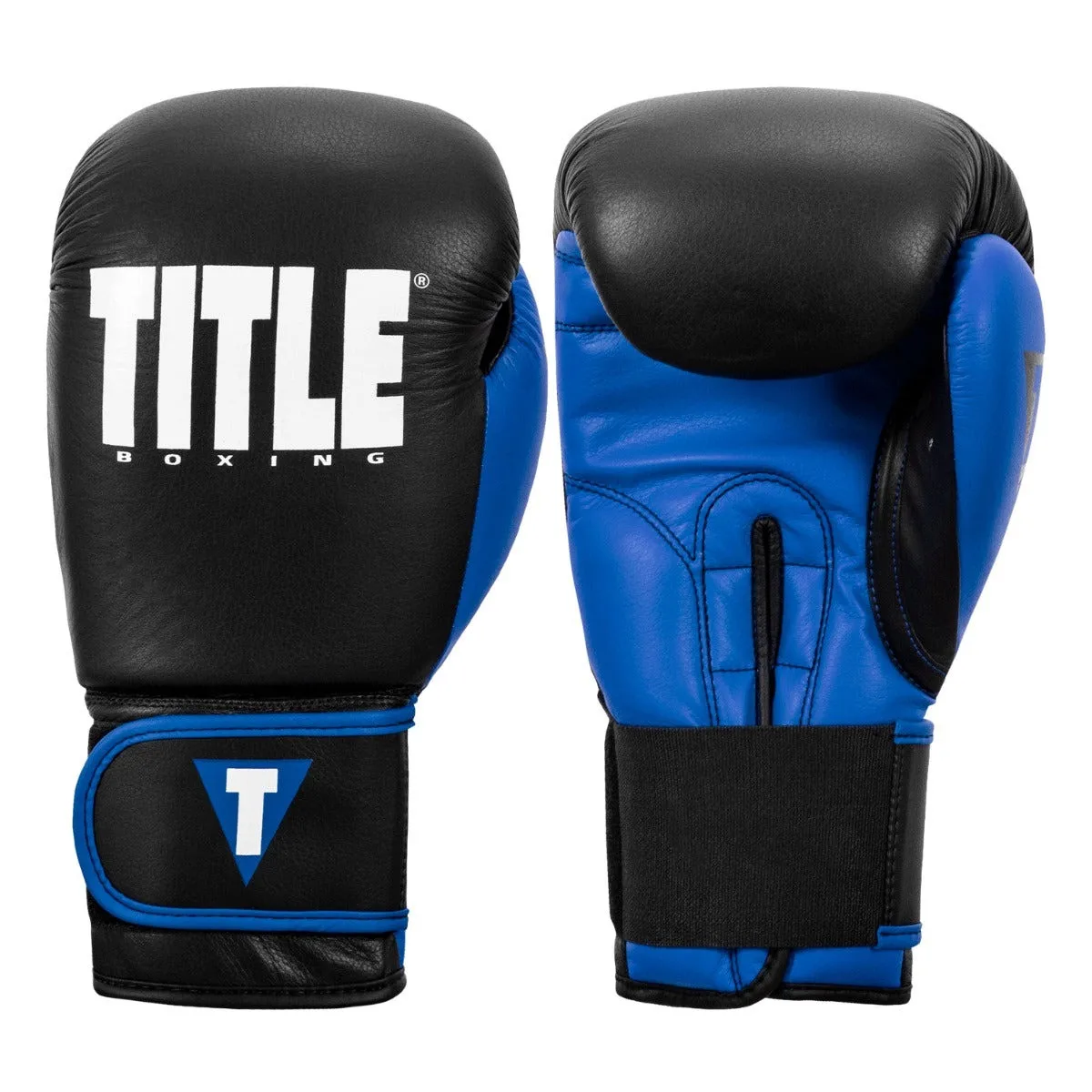 Боксерські рукавиці TITLE натуральна шкіра 16 oz чорні сині