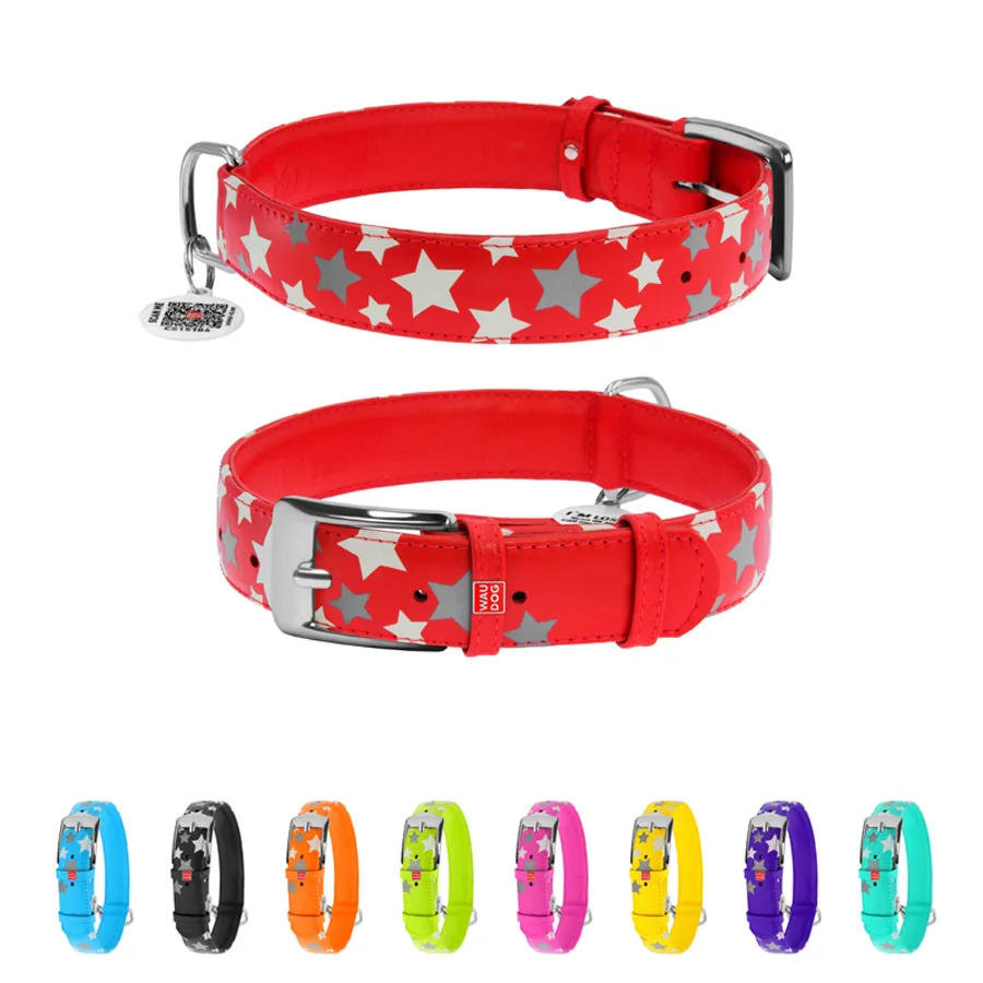 Нашийник WAUDOG Glamour шкіряний світловідбивний 35 мм XL 46-60 см червоний