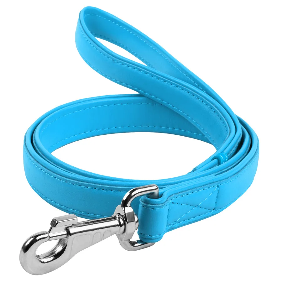 Поводок WAUDOG Glamour кожаный 25х122 см голубой