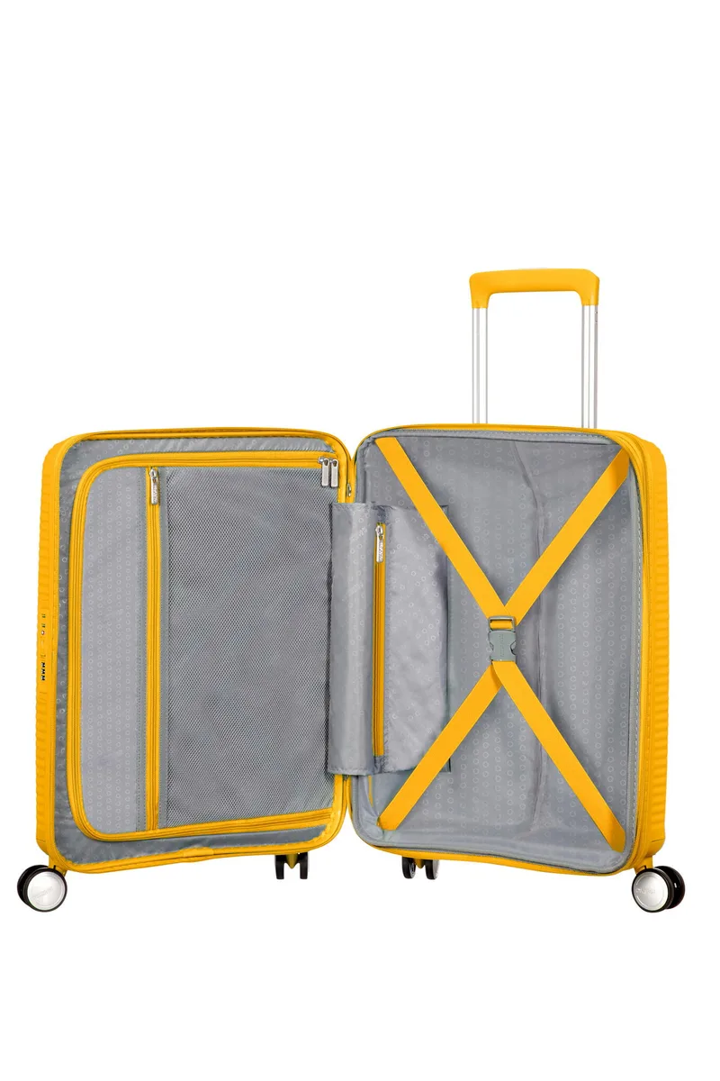Валіза American Tourister, Soundbox, поліпропілен, мала, 55см, 35.5/41л, TSA, 4 колеса, EXP, жовтий