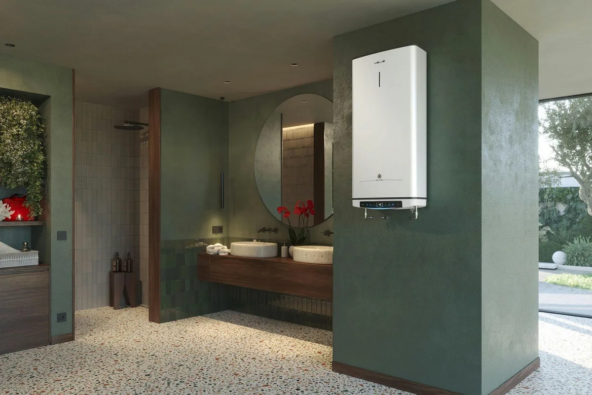 Електричний водонагрівач Ariston плоский Slim VELIS PRO DRY WIFI 80 EU, 80 л, 2*1,5 кВт, сухий тен, універсальний монтаж.