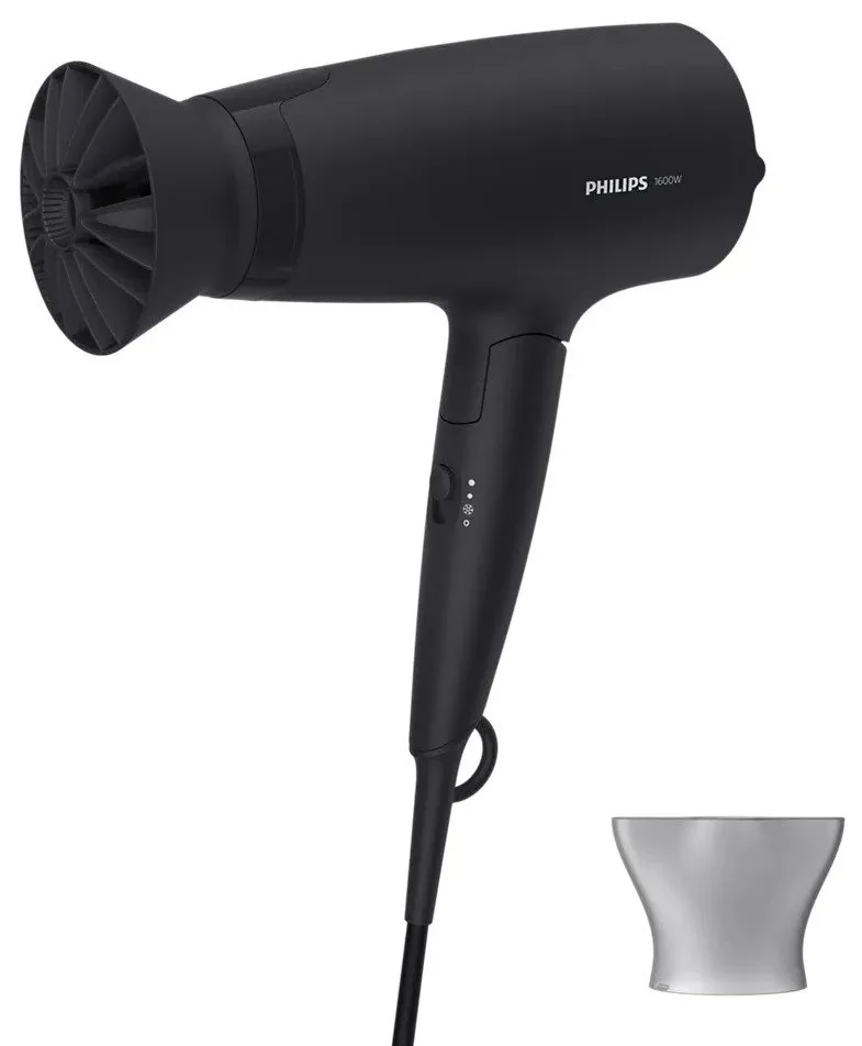 Фен Philips 1600 Вт компактный черный с холодным воздухом и складной ручкой