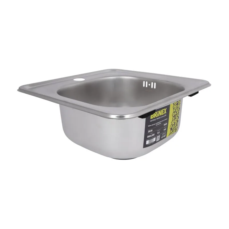 Кухонна мийка Brinex 3838 квадратна 0,6 мм нержавіюча сталь 38х38 см Satin