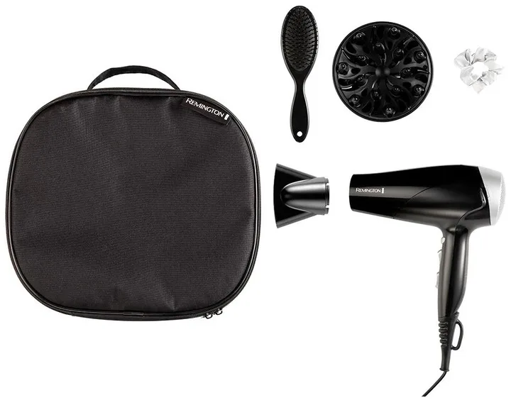 Фен Remington Style Edition, 2200 Вт, 3 настройки, ионизация, холодный обдув, диффузор, расческа, резинка, кейс, черный