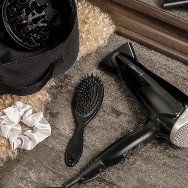 Фен Remington Style Edition, 2200 Вт, 3 настройки, ионизация, холодный обдув, диффузор, расческа, резинка, кейс, черный