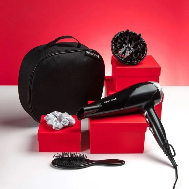 Фен Remington Style Edition, 2200 Вт, 3 настройки, ионизация, холодный обдув, диффузор, расческа, резинка, кейс, черный