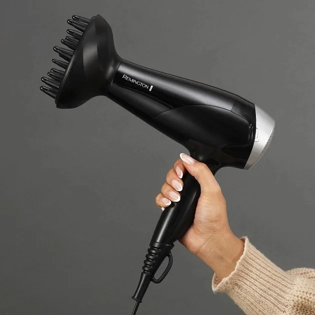 Фен Remington Style Edition, 2200 Вт, 3 настройки, ионизация, холодный обдув, диффузор, расческа, резинка, кейс, черный